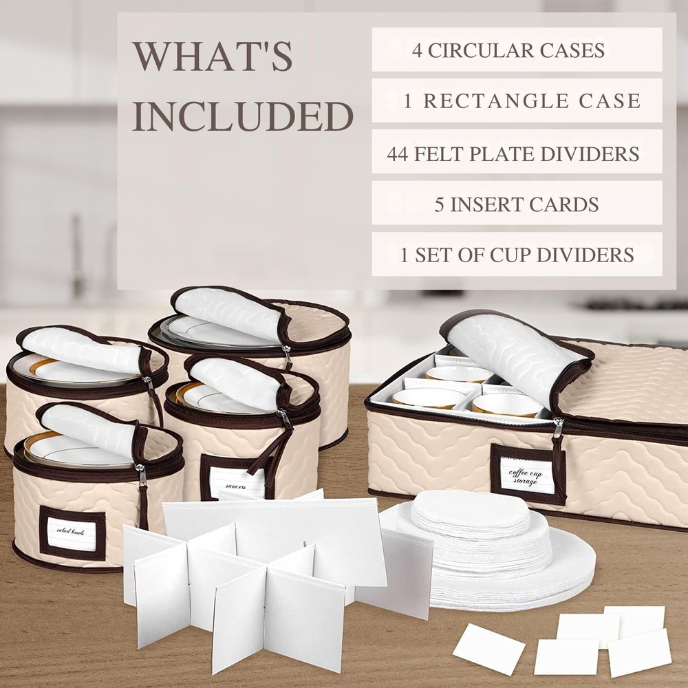5-Piece Storage Container Set for Dinnerware, Glasses, Plates, and Mugs