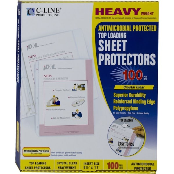 C-Line Products 62033 Sheet Protector, Antimicrobial, Pk100