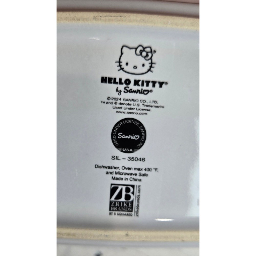 Hello Kitty Christmas Baking Dish NWOB 9x4 Rectangular Ceramic Green Handles