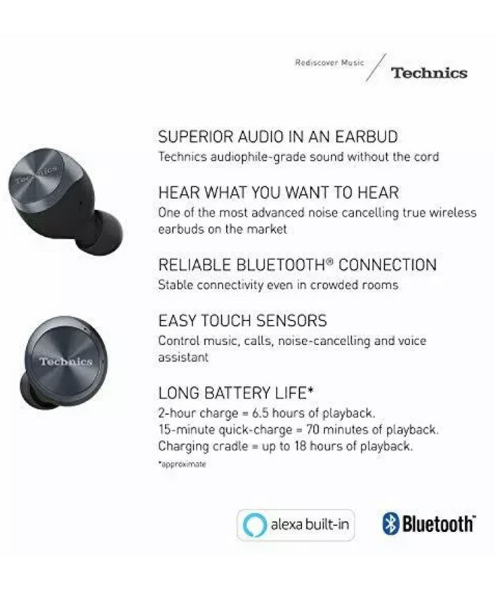 Panasonic Technics True Wireless Stereo Earbuds Earphones EAH-AZ70W, Black