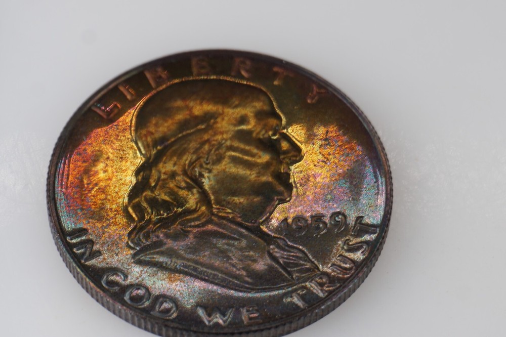 RAINBOW TONED - 1959 PROOF Franklin Half Dollar Silver #5
