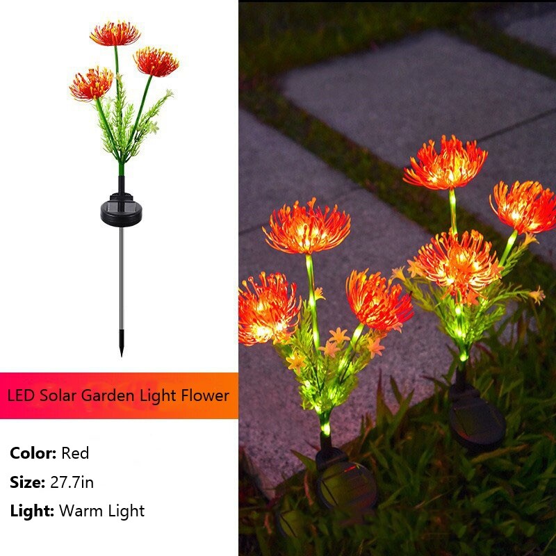 Solar Garden Lights Flower Outdoor Waterproof LED Flower Stake Lamp Yard Red