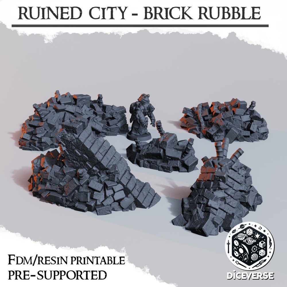 Tabletop Terrain - Wargaming Terrain - Scatter Terrain - Brick Rubble