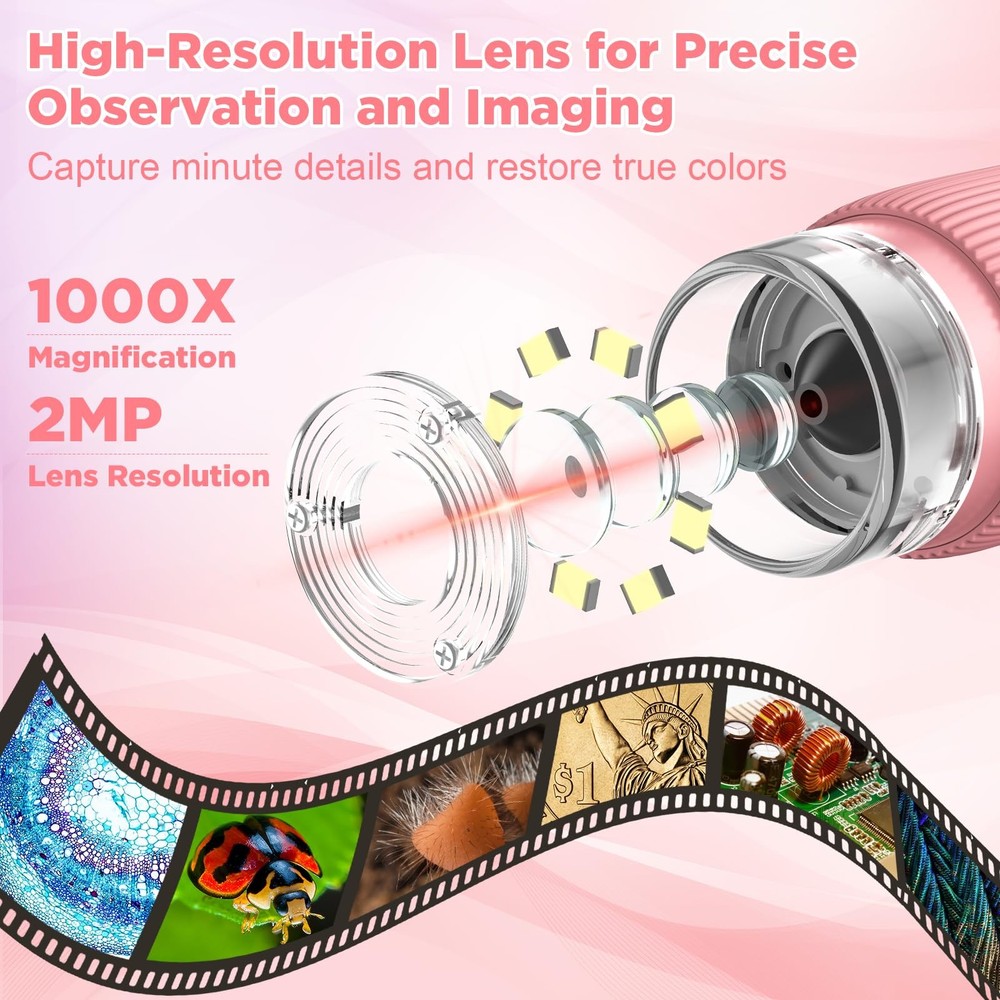 Portable Digital Microscope for Kids: 1000X Handheld Kid Microscope with 2'' ...