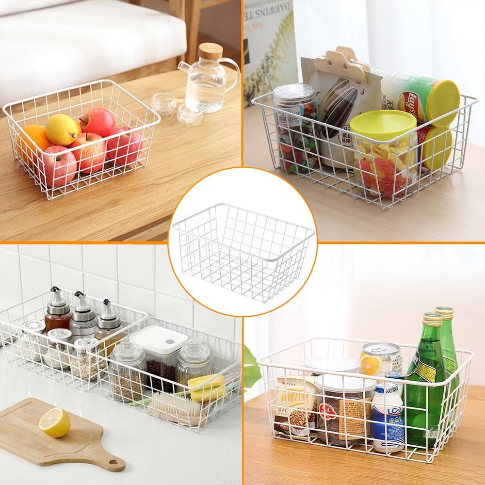 4 Pack White Wire Baskets for Organizing Office Wire Storage Basket White Met...