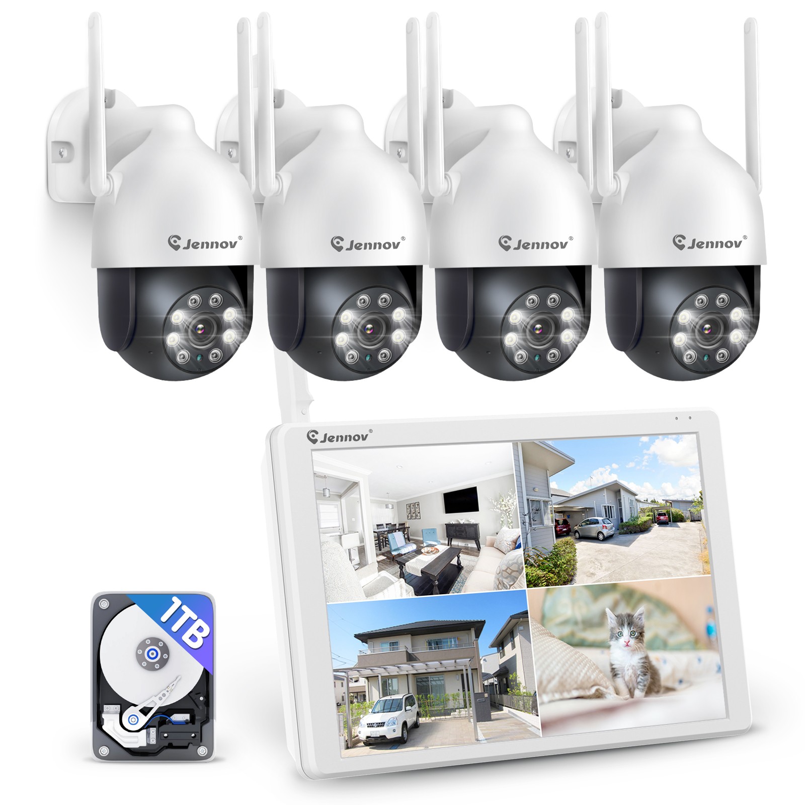 JENNOV 5MP Wireless Home Security Camera System WiFi Outdoor 360° PTZ 10CH NVR