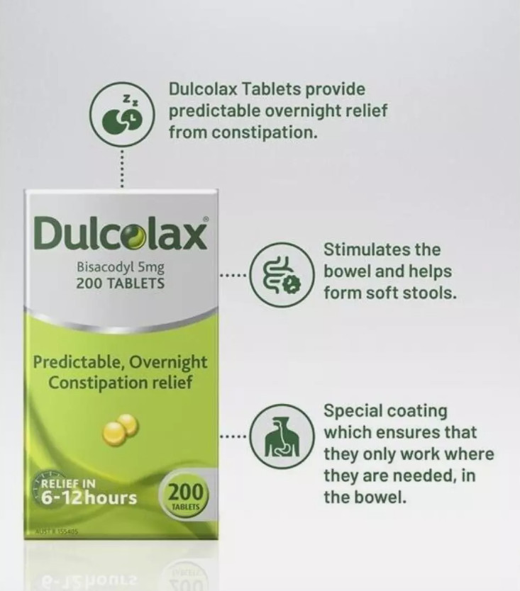 3 X Dulcolax Tablets 200's Bisacodyl 5mg Effective Constipation Relief