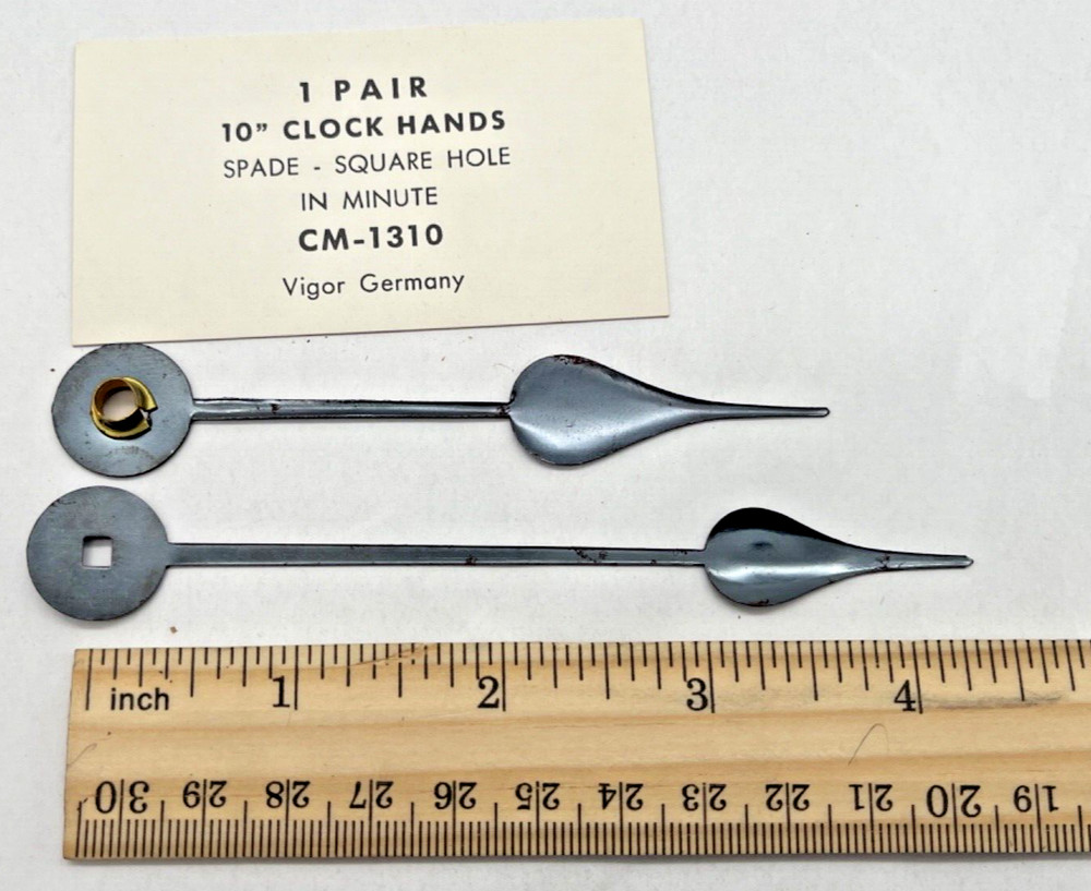 NOS VIGOR CM-1310 Spade Replacement Clock Hands, Square Hole. For 10" Clock Dial