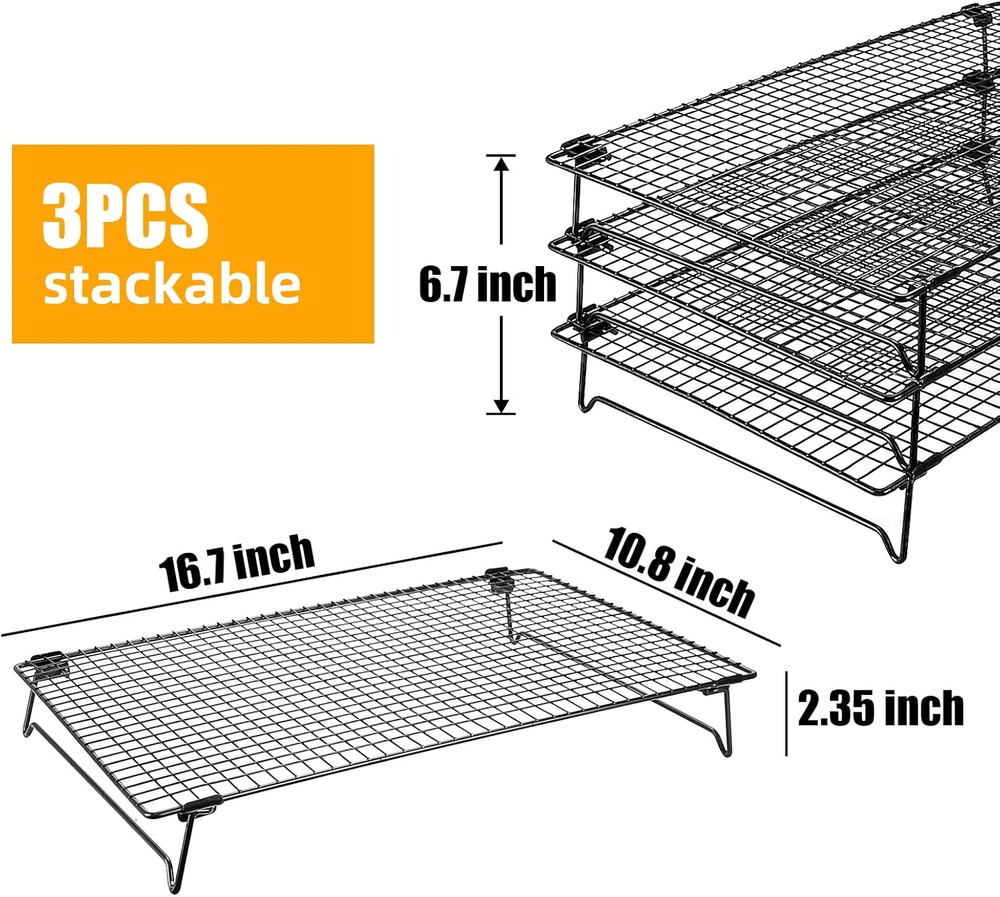 Upgraded Stackable Cooling Rack for Baking,3 Tier Jerky Rack Cooling Racks for C
