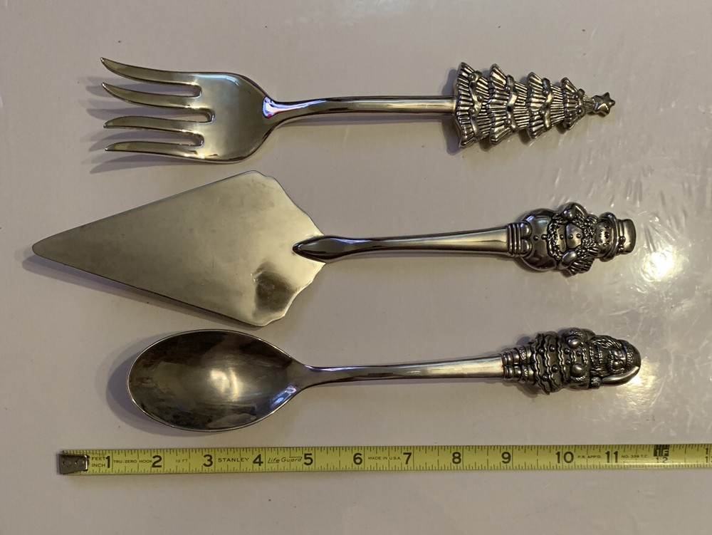Vtg Christmas International Silver Co. Serving Utensils Spoon Fork Pie Server