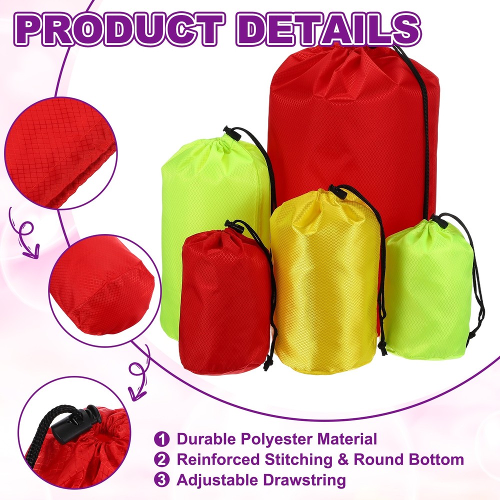 Stuff Sack Nylon Waterproof Storage Sacks 7x13 Inch Red