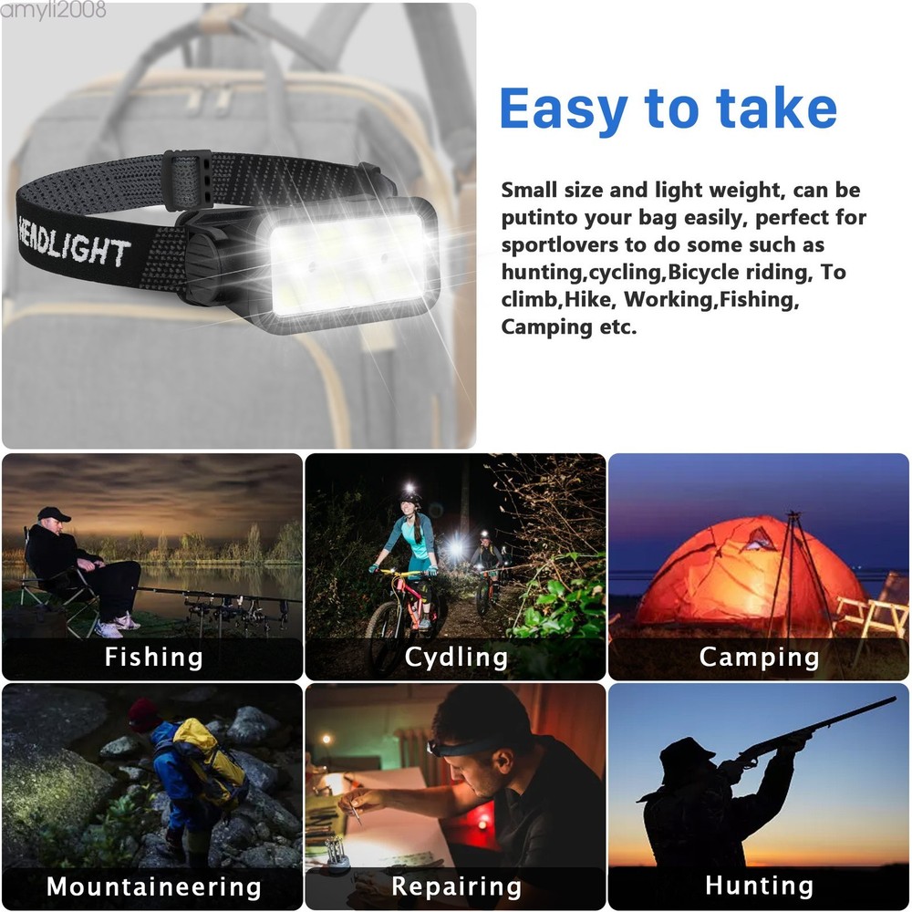 COB Headlight LED Headlamp Rechargeable Torch Lamp Light Flashlight Waterproof