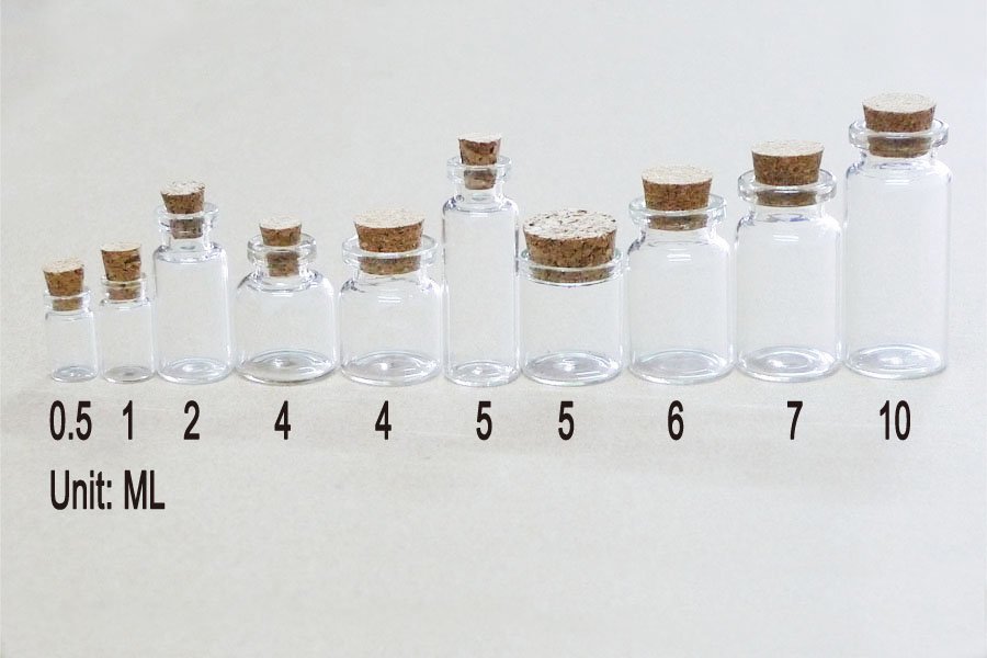 Tiny Clear Glass Bottles with Corks 0.5ml-10ml Vials, New