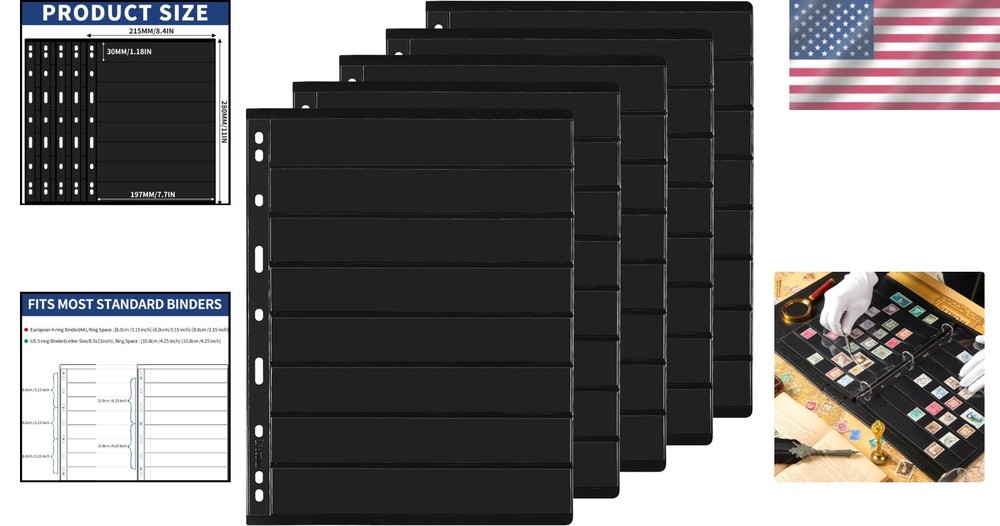 Eco-Friendly Stamp Collection Inserts - 5 Sheets, 10 Pages, 9 Hole Design