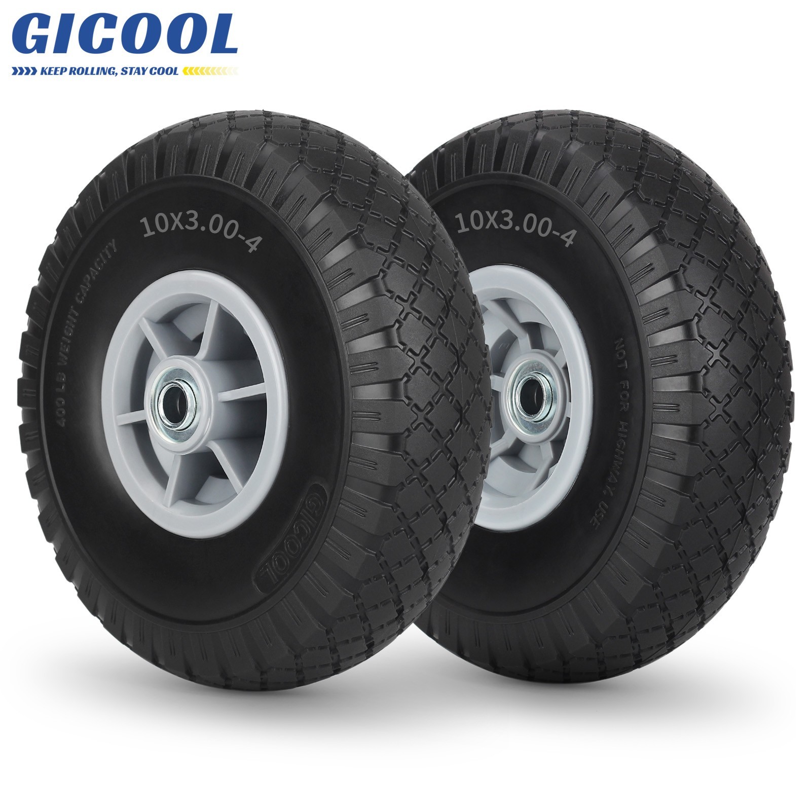 2-Pack 10 x 3.00-4 Flat Free Tire & Wheel for Cosco Hand Trucks Trolley Carts