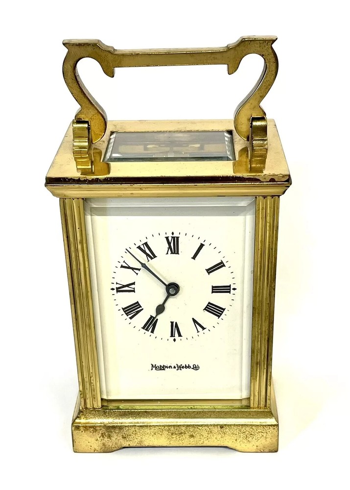 Brass Carriage Mantel Clock Timepiece MAPPIN & WEBB LTD : Working Order