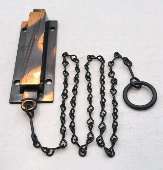 Antique Spring Loaded Latch Chain Pull Japanned Surface Mount Door Hardware