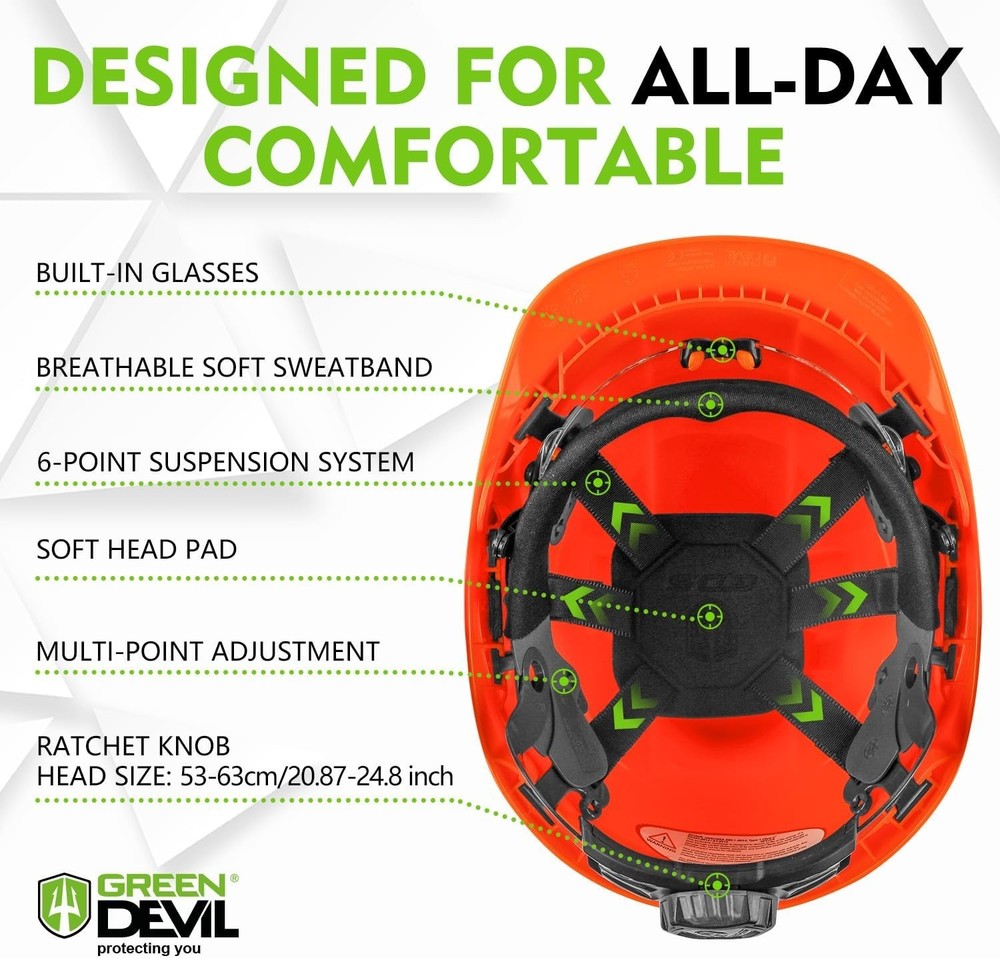 GREEN DEVIL Chainsaw Safety Protective Helmet Forestry with Orange