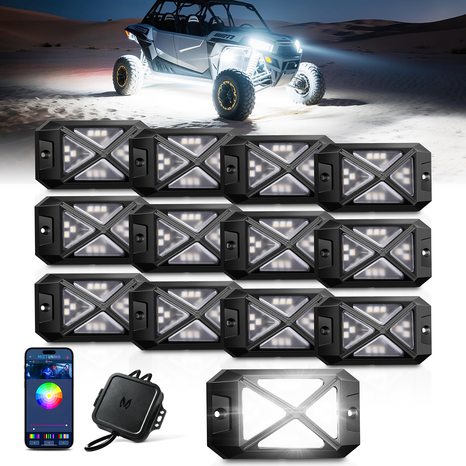 MICTUNING C4 RGBW LED Rock Lights - 12 Pods Full Anglw Underglow Underbody Lamp