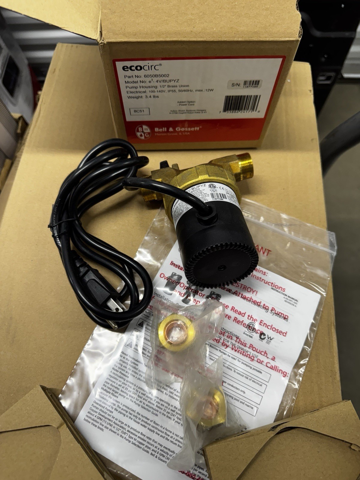 Bell & Gossett ecocirc® e3 Series e3-4V/BUPYZ 6050B5002 Circulating Pump