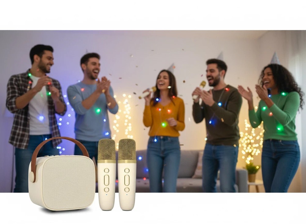 Mini Karaoke Machine with 2 Wireless Mics, Bluetooth Speaker for Kids & Adults