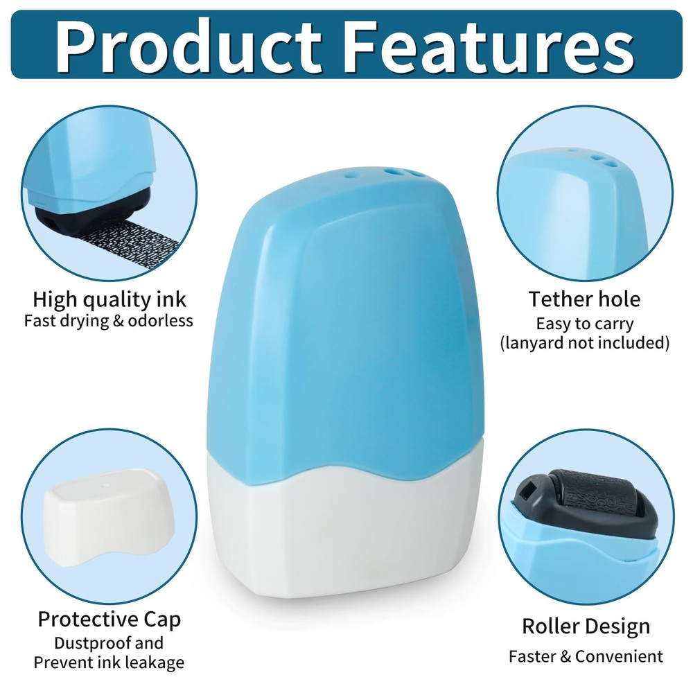 Identity Theft Protection Roller Stamp, Blue, HS-009