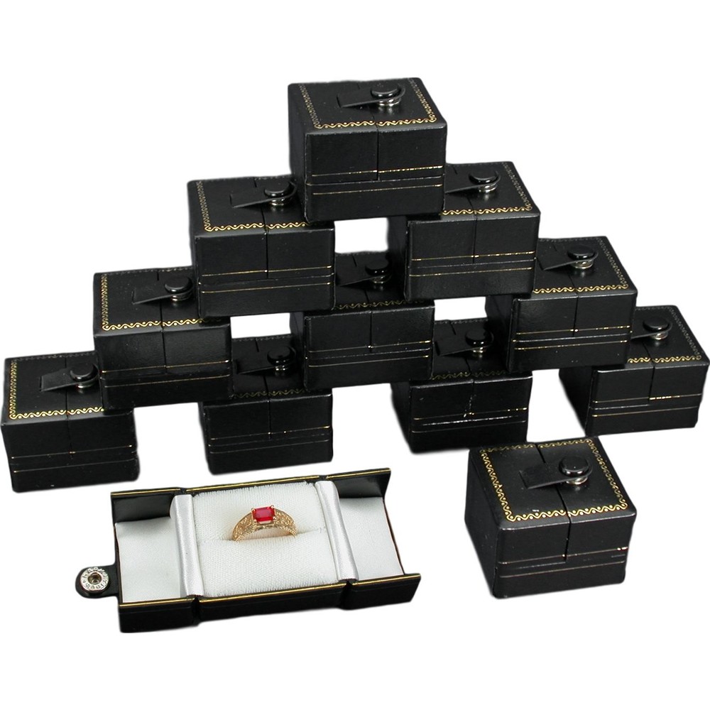 12 Black Leatherette Snap Closure Ring Boxes Displays