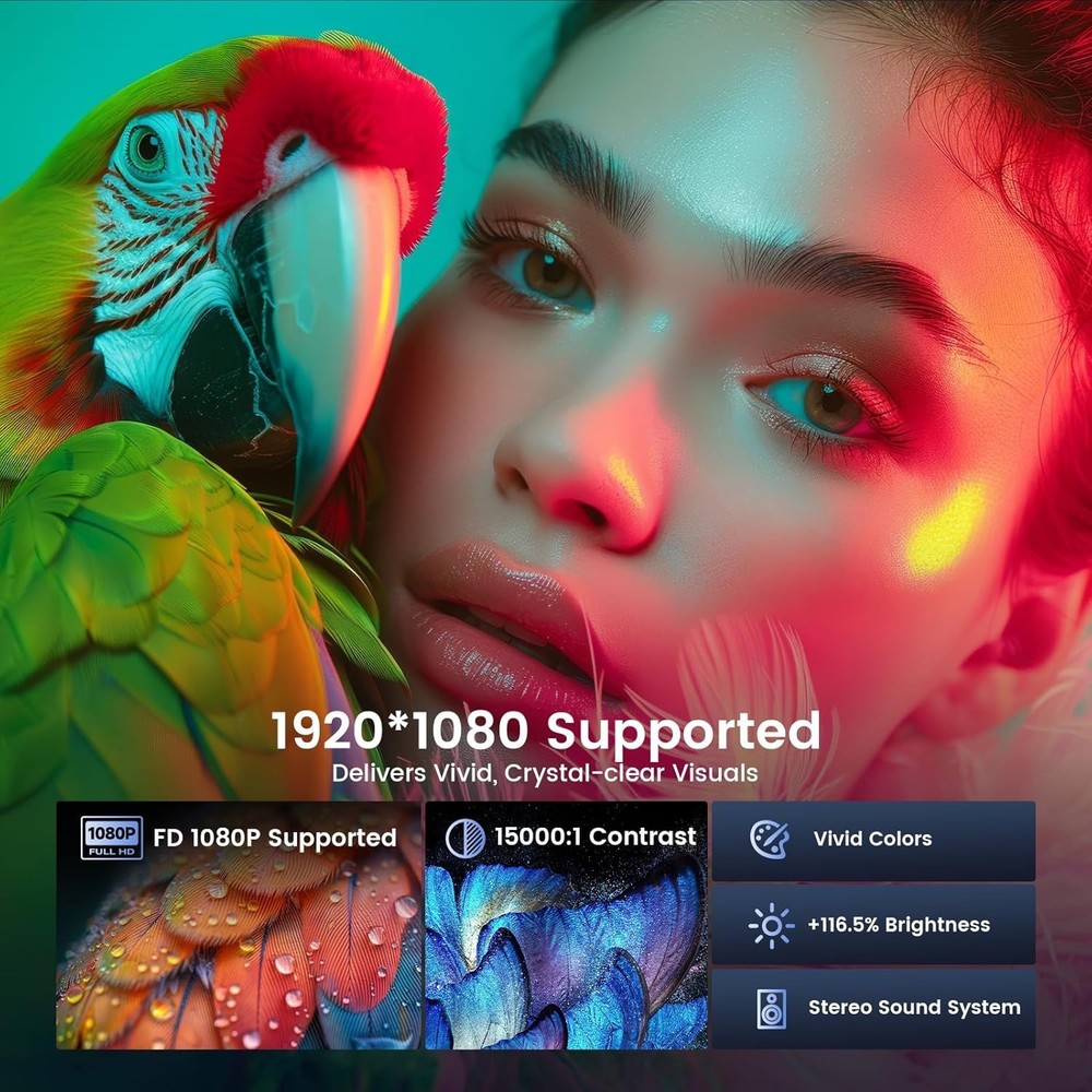 Smart Mini Projector with Auto Keystone & Multi-Device Compatibility - HD 1080P