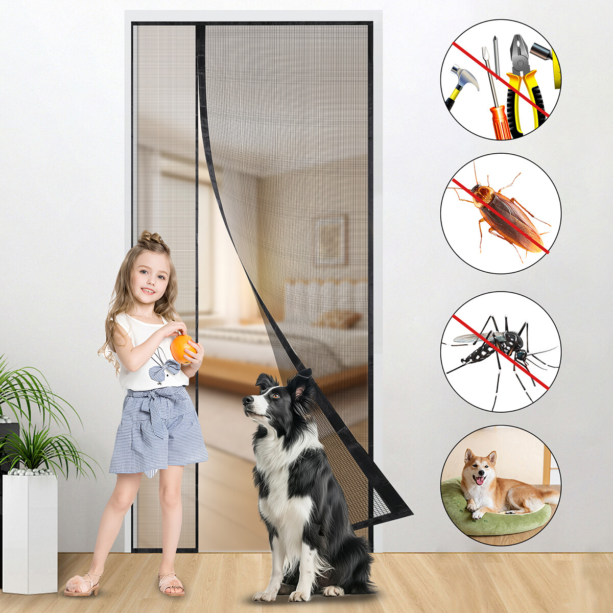 Magnetic Screen Door Mesh Curtain Heavy Duty Mosquito Net Bug Hands Free Closer