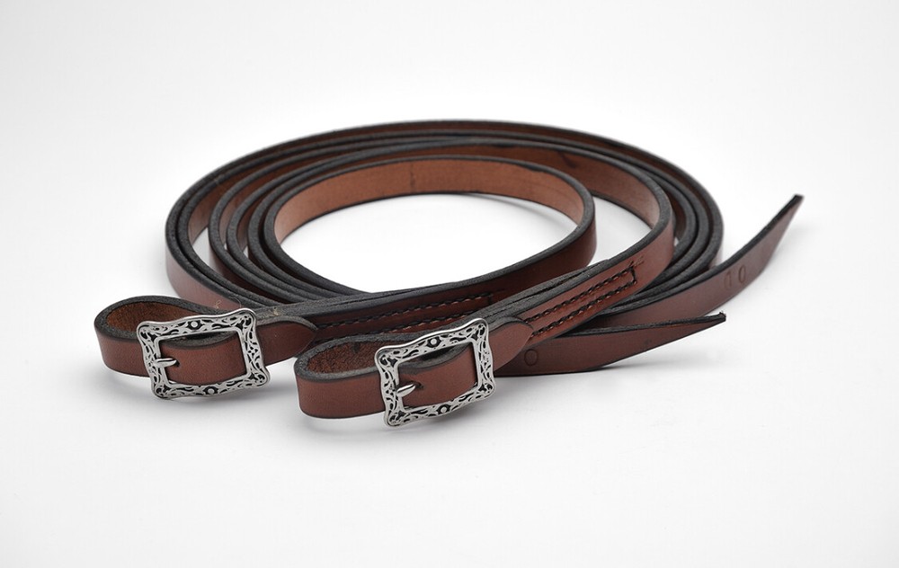 Western Brown Leather Split Reins With Buckles