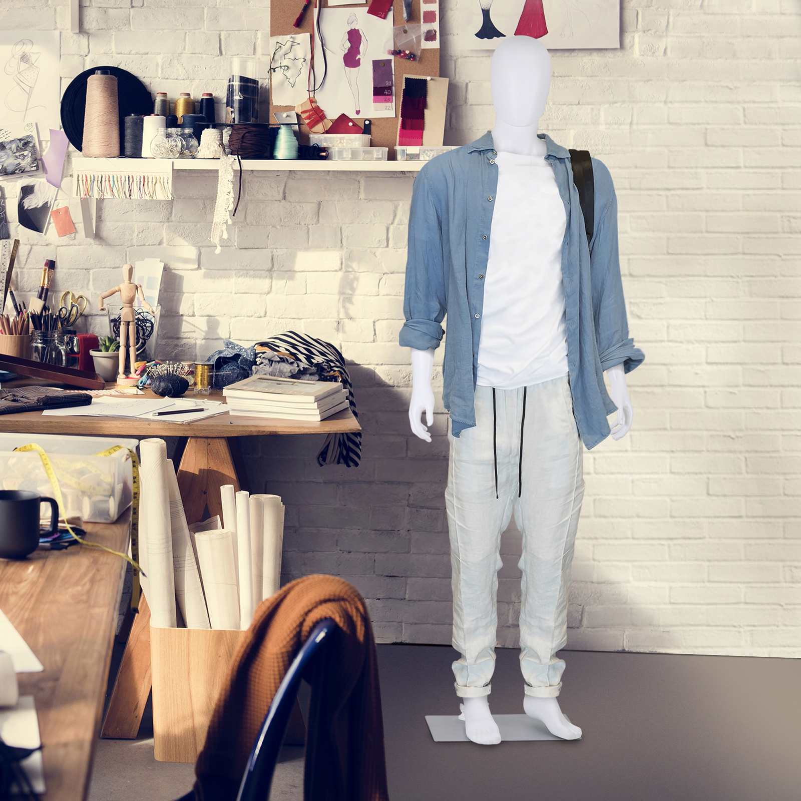 Male Mannequin Full Body Dress Form Adjustable 73Inch Realistic Detachable White