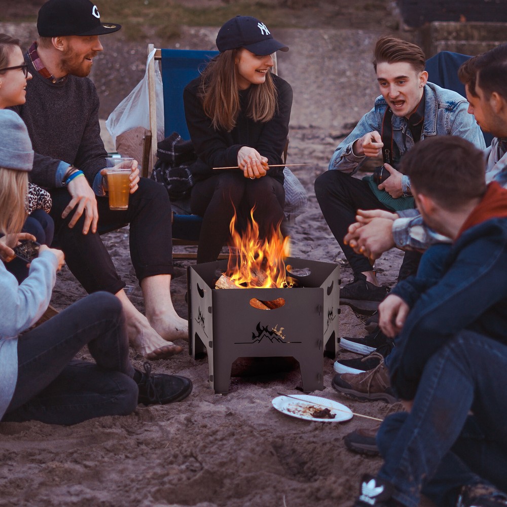Portable Fire Pit w/Storage Bag Plug-in Design Unique Pentagonal Shape Patio