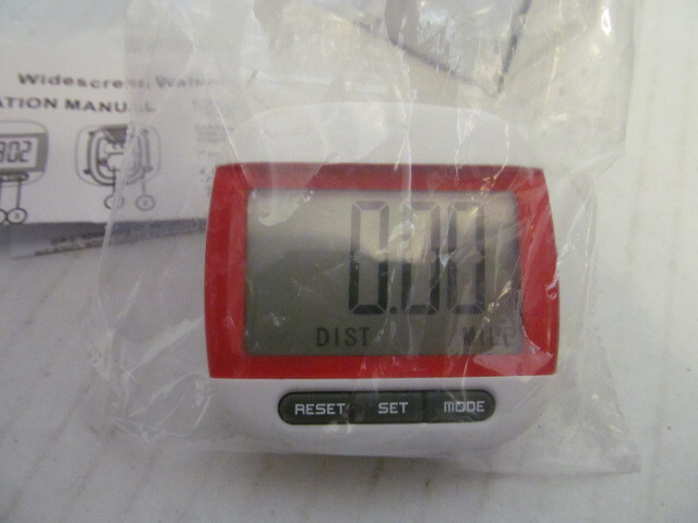 Widescreen LCD Walker Clip-On Pedometer, White and Red