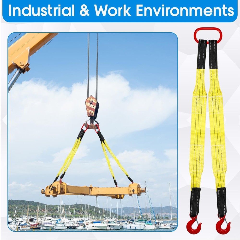 2 Pack Lifting Slings Straps with Hooks Web Slings Capacity Polyester Bridle ...