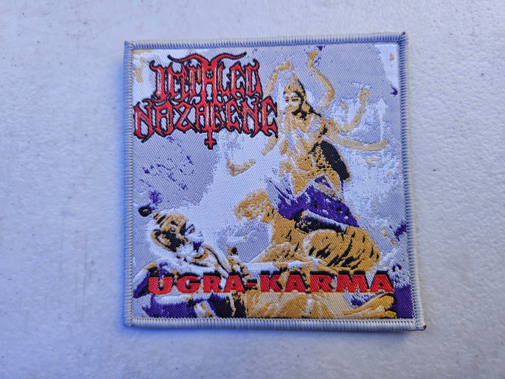 IMPALED NAZARENE, UGRA-KARMA, SEW ON GREY BORDER WOVEN PATCH