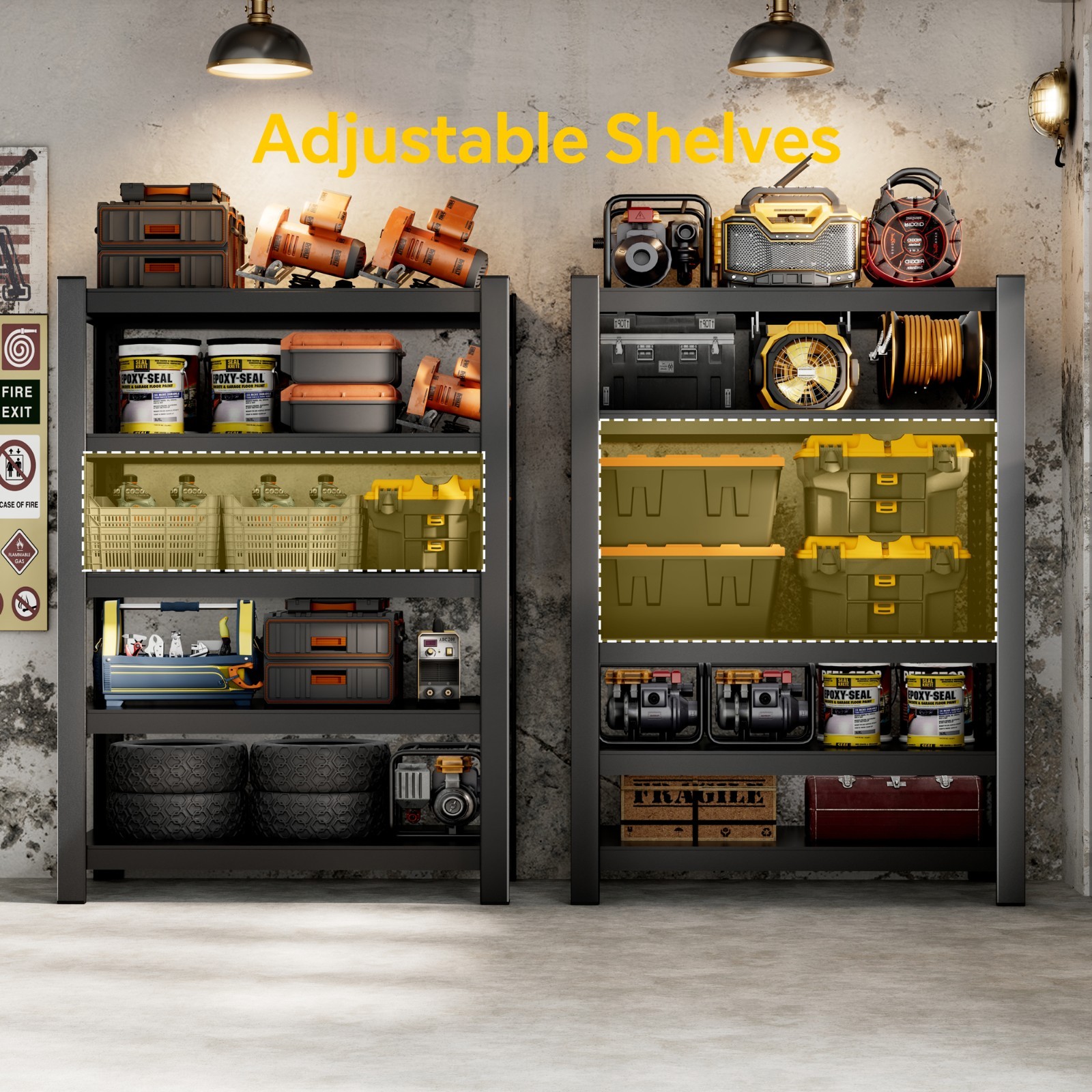 CJF 5-Tier Metal Storage Shelves, Garage Shelving for Garage, Basement, Black