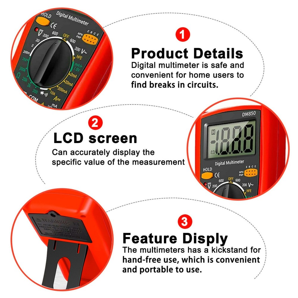 LCD Digital Multimeter Voltmeter Ammeter Ohmmeter Volt AC DC Tester Leads Meter