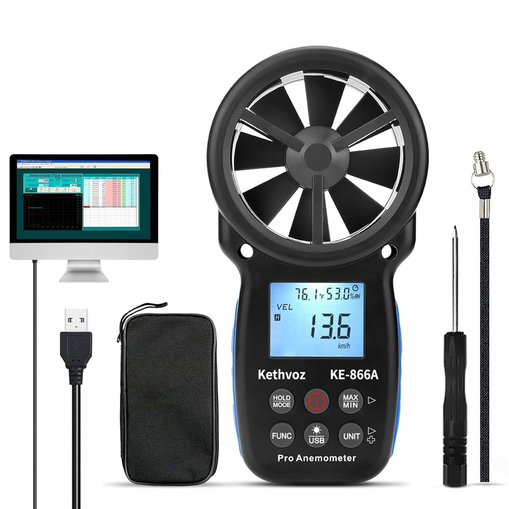 Anemometer HVAC Anemometer, Wind Meter CFM Air Flow Tester Wind Speed...