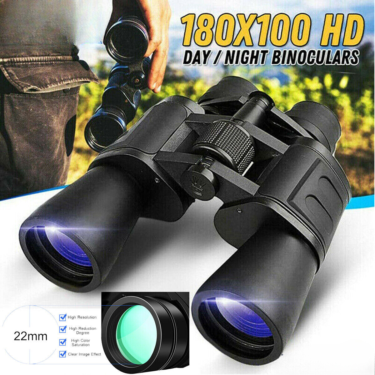 180x100 Military Zoom Powerful Binoculars Day/Low Night Hunting Camping Outdoor
