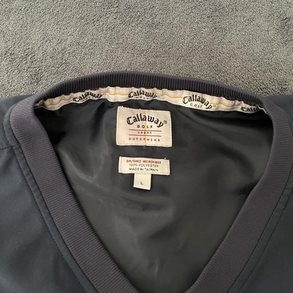 Callaway Pullover Jacket Mens L Blue V Neck Lined Microfiber Performance Golf