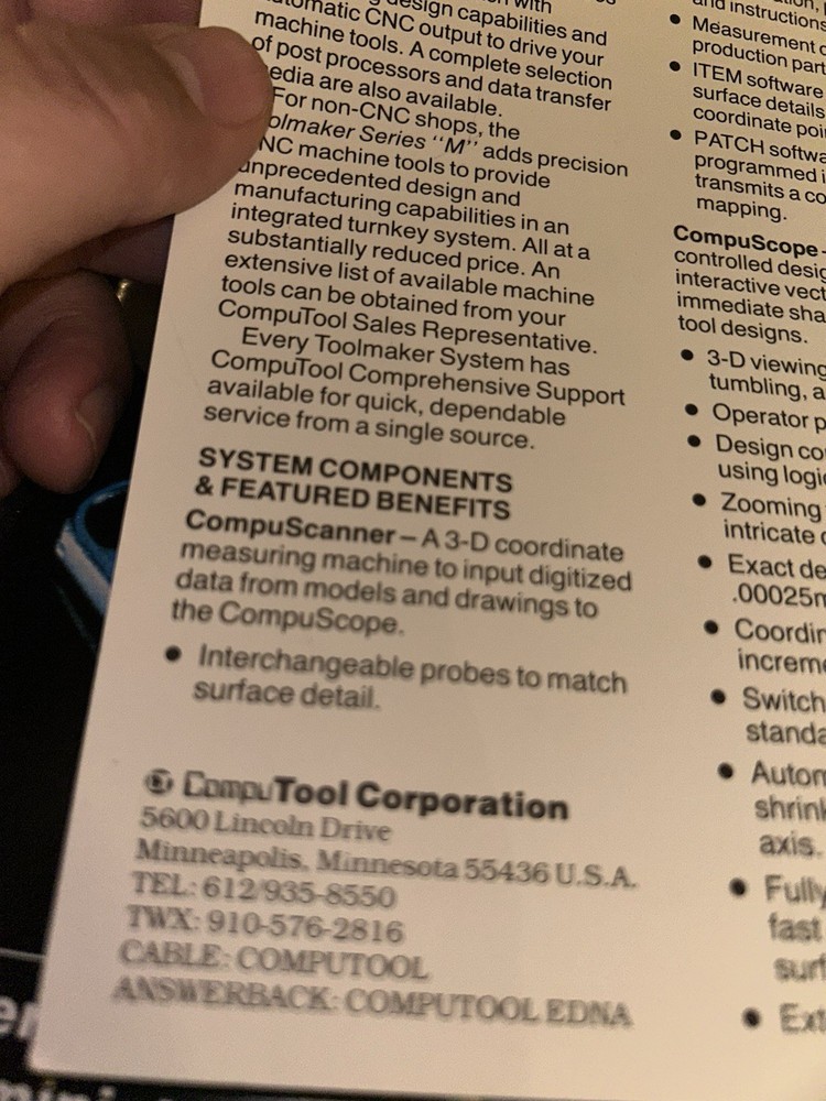 Early 1980s COMPUTOOL Toolmaker Systems CAD / CAM Advertising