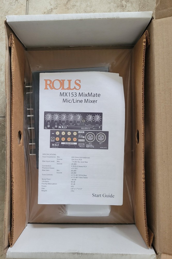 Rolls MixMate MX153 2 Mic 3 Source Stereo Mixer NIB