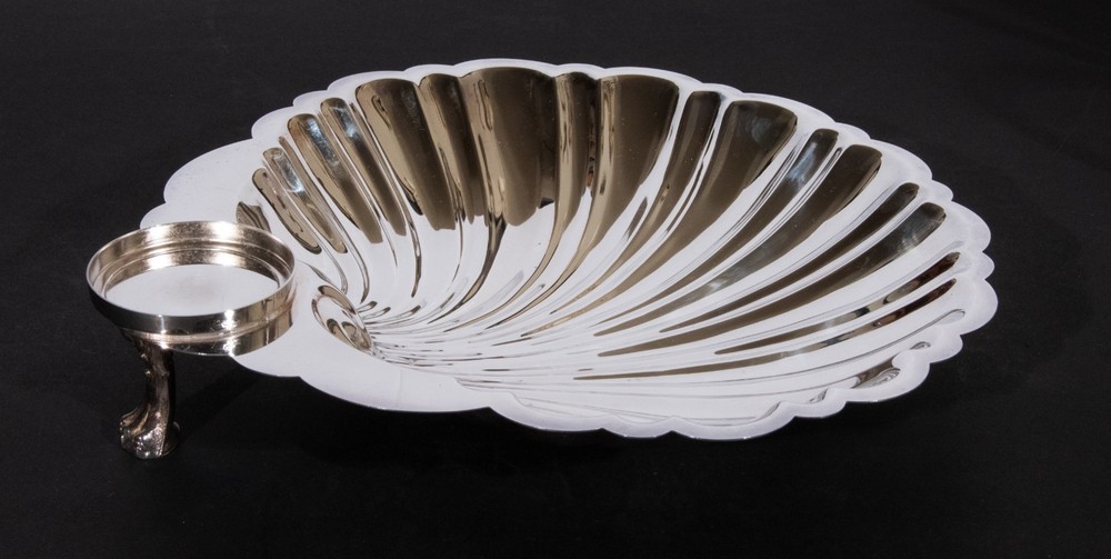 Footed Silverplate Clam / Scallop Shell Serving Bowl Large Seafood Server 11"