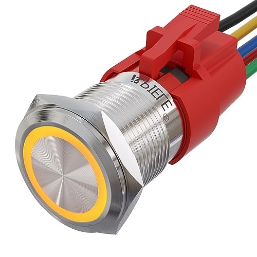 19mm Momentary Push Button Switch On Off Silver Shell Silver Shell-Yellow