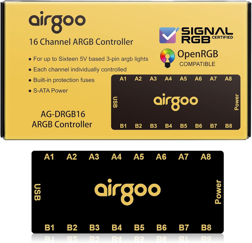 Magnetic 16-Port Signal RGB Controller, SATA Powered ARGB Controller PC Lighting