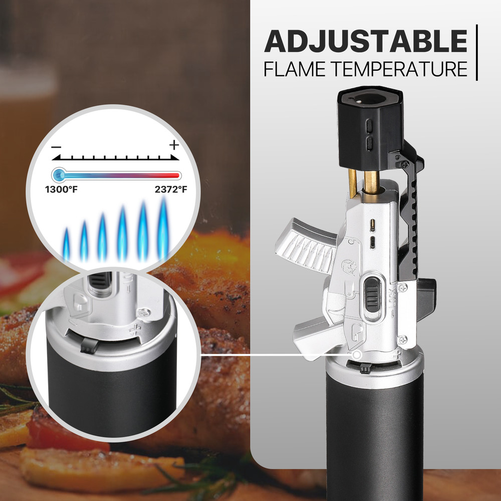 2 Pack Refillable Butane Torch Lighter Adjustable Frame Gun Lighter for Cooking
