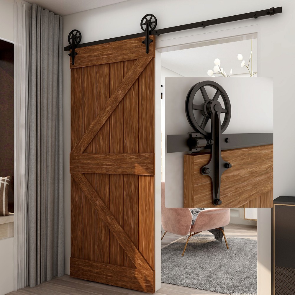 CCJH 4-20FT Sliding Barn Door Hardware Basic Black Roller Kit Single/Double Door