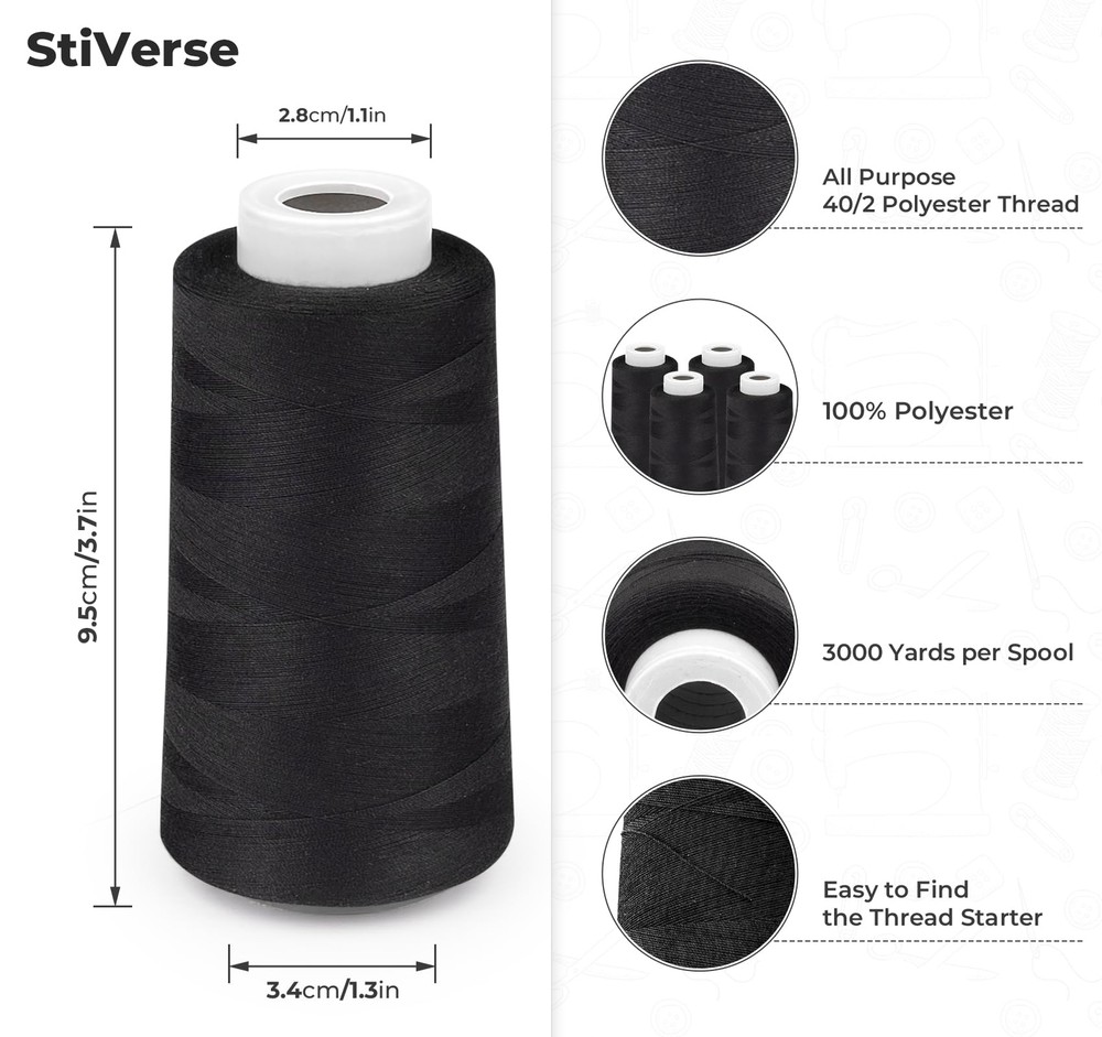 Serger Thread 4 Cones Threads of 3000 Yards Each Spool All Purpose Thread for...