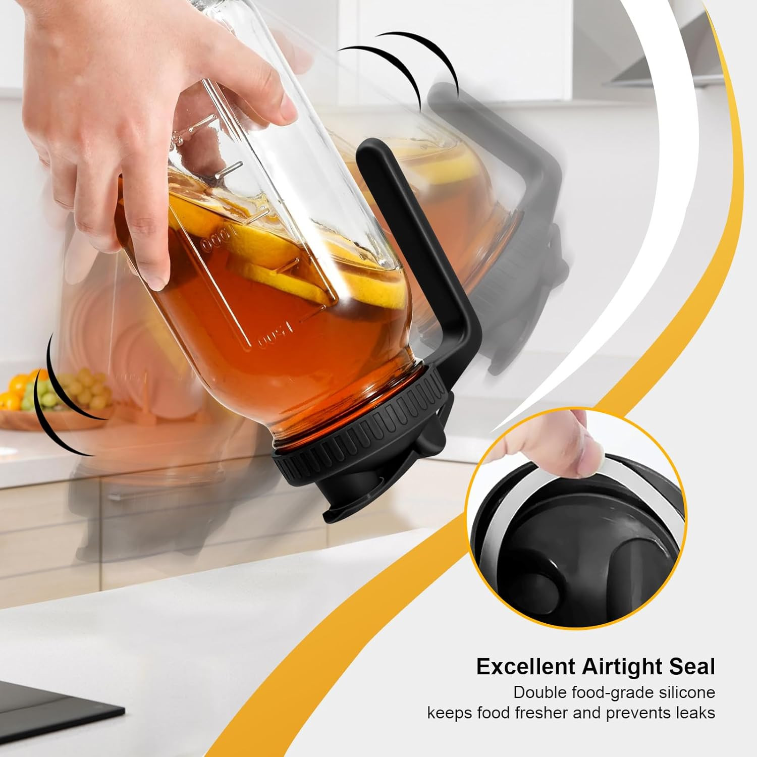 64Oz Glass Pitcher with Lid, 2 Quart Mason Jar Pitcher with Lid and Spout, Wide