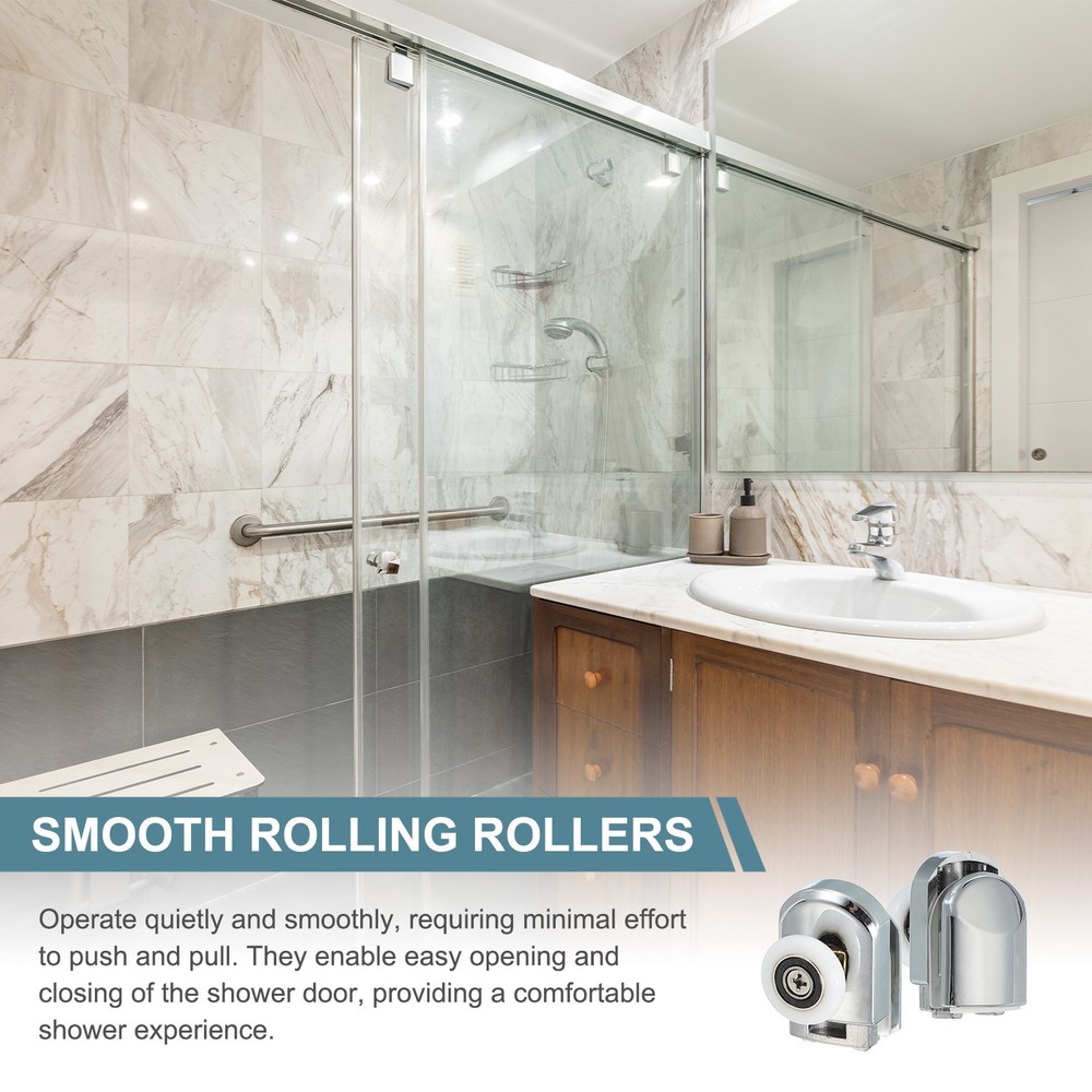 8Pcs 23mm Single Shower Door Rollers Copper Bottom Wheels Pulleys Guide Silver